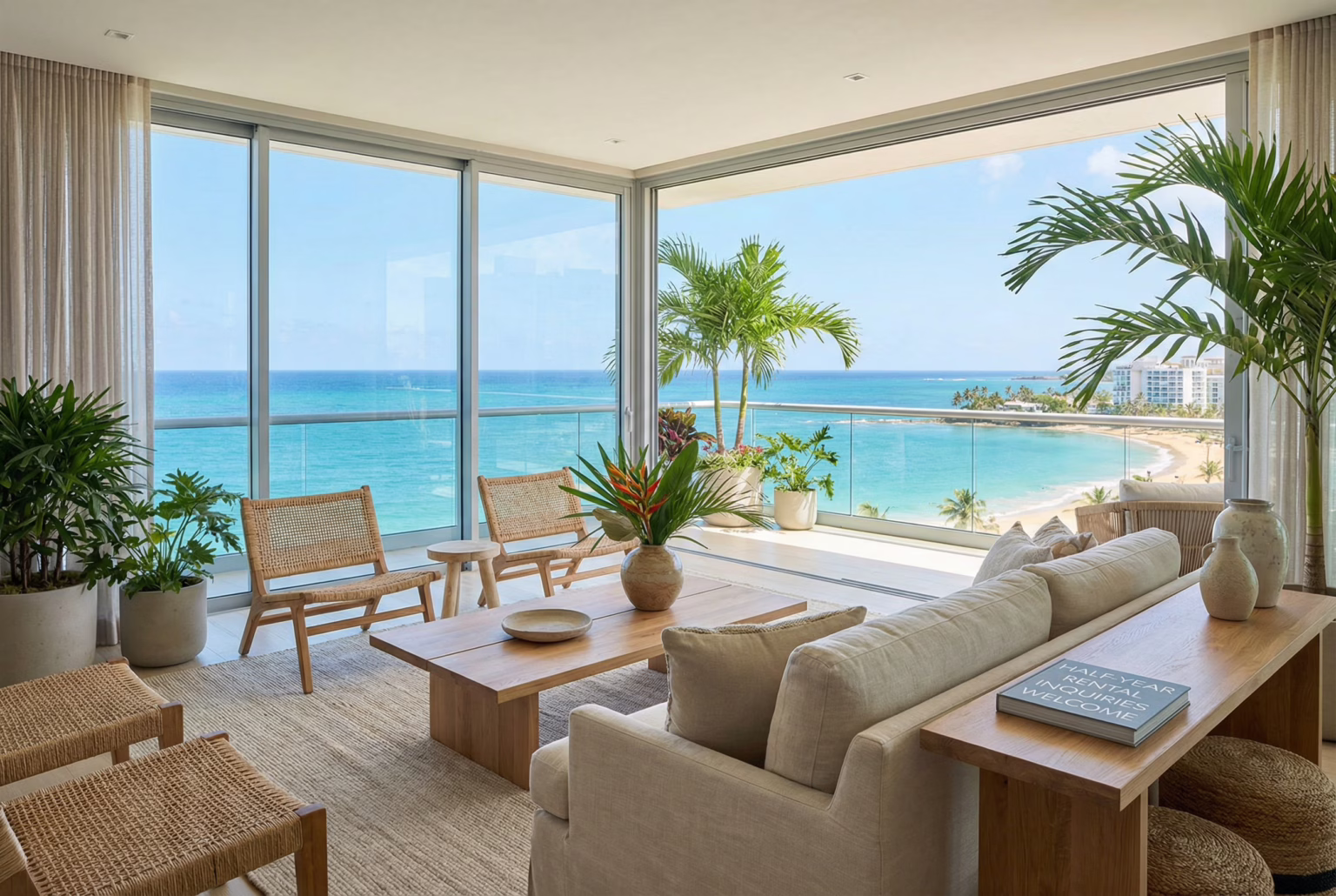 Luxury apartment with ocean view in Condado, Puerto Rico, ideal for a half-year rental.