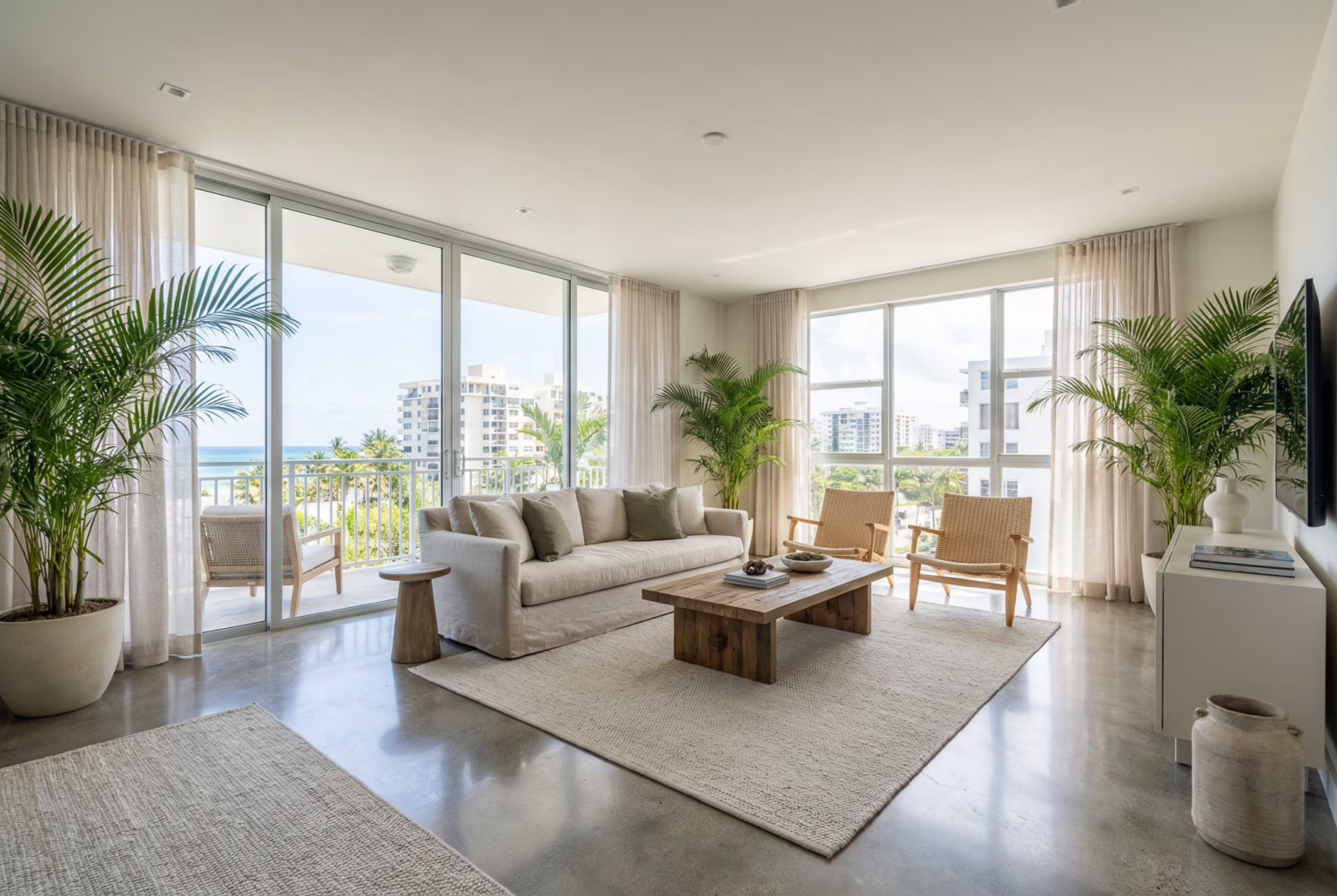 Stylish and modern living area in a month-to-month apartment in Condado.